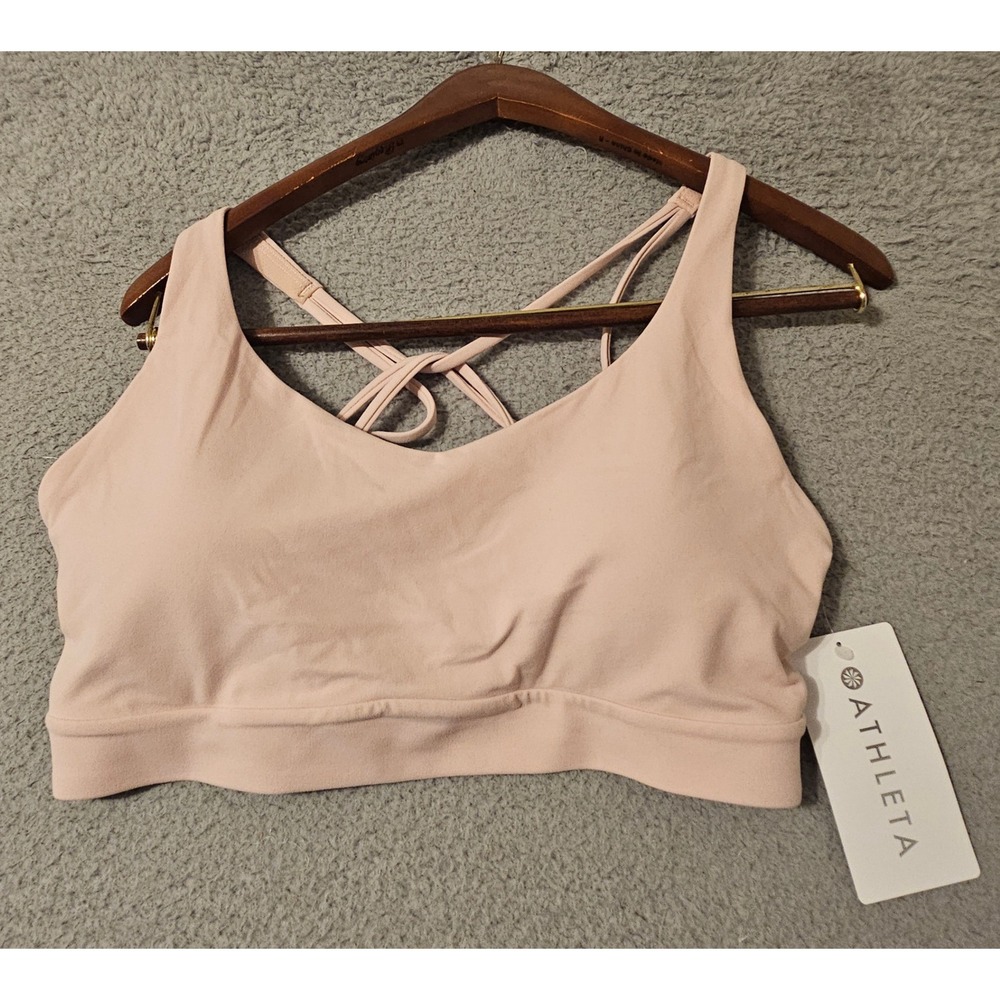Athleta D-DD Solace Bra Powervita Pink Strappy Sports Bra Large NWT 531124